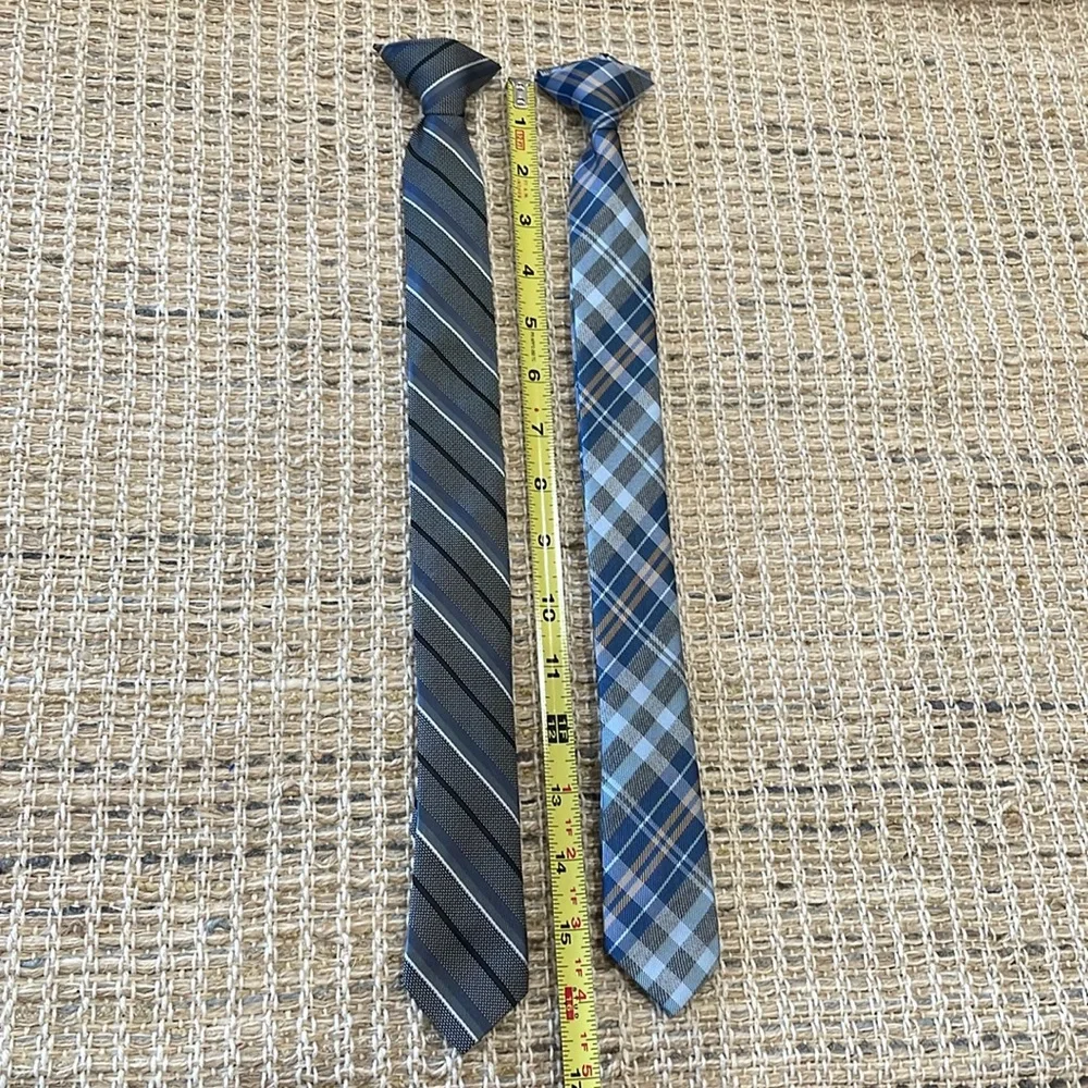 2 Kids size Clip on Ties Blue and Gray
